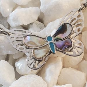 Vintage Butterfly necklace w/albolone wings